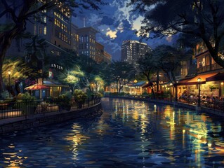 Fototapeta premium City Oasis. Tranquil urban landscape blending nature and architecture concept