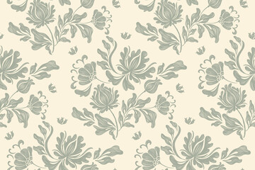 Ethnic Floral pattern vintage Chinese style seamless  embroidery Ikat texture design vector illustration hand drawn damask wallpaper border frame. 