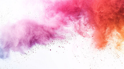 Fototapeta premium Abstract powder splattered background: A colorful powder explosion on a white backdrop, featuring a cloud of colored dust. Paint Holi inspired.