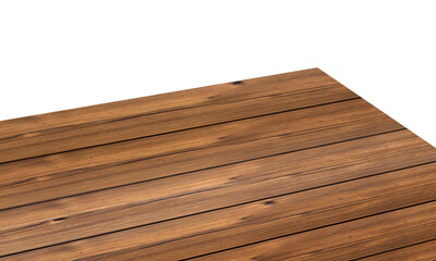 View of wood or wooden table top corner Isolated on white background