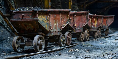 French mine carts used in Communay coal mine after 1951 closure. Concept French mining industry, Coal mining history, Industrial heritage, Communay coal mine, Mine cart restoration