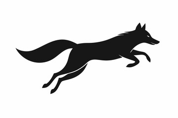 Obraz premium black and white fox silhouette, fox vector illustration, fox silhouette, animal silhouette isolated vector Illustration, png, Funny cute fox, Jumping cartoon foxs