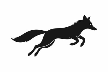 Naklejka premium black and white fox silhouette, fox vector illustration, fox silhouette, animal silhouette isolated vector Illustration, png, Funny cute fox, Jumping cartoon foxs