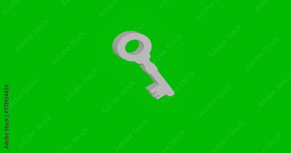 Poster animation of rotation of a white old key symbol with shadow. simple and complex rotation. seamless l