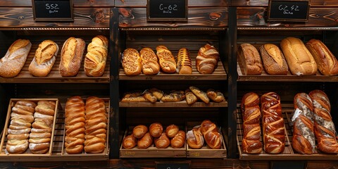 Bread bakery shop or supermarket section, banner with copy space.
