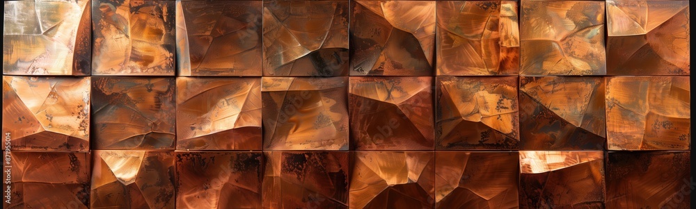 Poster abstract geometric copper panel texture. metallic background with abstract patterns and copper hues.