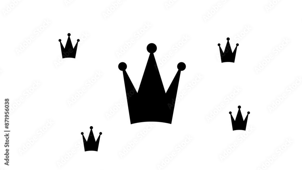 Poster zoom in and out animation the crown symbol. large black symbol in the center and four small symbols 