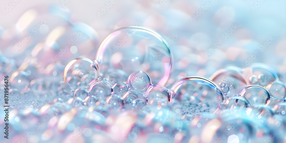 Poster creating a large iridescent bubble with a macro shot of a bubble wand in soapy solution. concept out