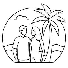 Silhouette of a couple enjoying sunset on a tropical beach