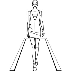 Vector illustration of a woman with a suitcase, in stylish black silhouette