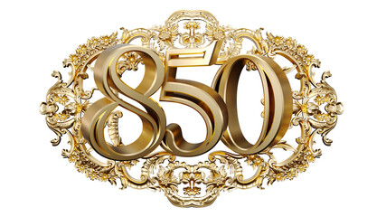 golden number eight hundred fifty in the center of Decorative golden vintage frames, number 850