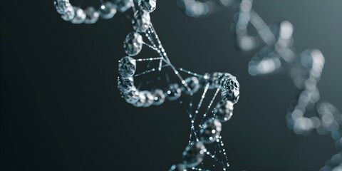 Abstract DNA structure on black background symbolizing genetic code and science. Concept Genetic Code, DNA Structure, Science, Abstract Art, Black Background