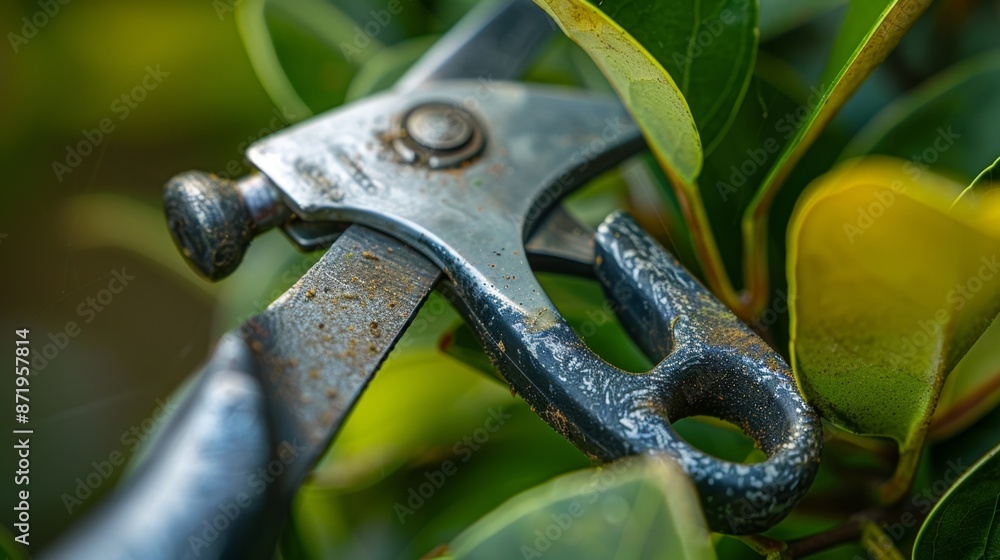 Poster the highquality sharp blades of a pair of pruners are showcased in this photo ready for precise and 