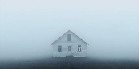 Guided by a Mysterious Wisp in an Abandoned House Shrouded in Fog. Concept Supernatural Encounter, Abandoned Locations, Mystery Exploration, Paranormal Activities, Ghostly Encounters