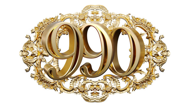 golden number nine hundred ninety in the center of Decorative golden vintage frames, number 990