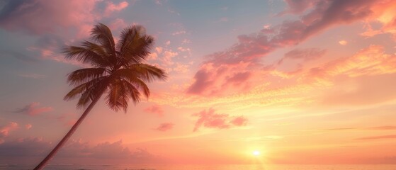Obraz premium Palm tree against a vibrant sunset sky.