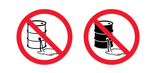 No broken oil barrel, and leakage. Do not leak, oil barrels fuel. Forbidden oil drum or petroleum drums. Milieu icon. Stop barrel leak. Danger warning. Oil stocks, industry. Fuel barrel station.