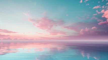 Serene pink and blue sky reflecting on calm ocean water, creating a peaceful and tranquil seascape at dawn or dusk.
