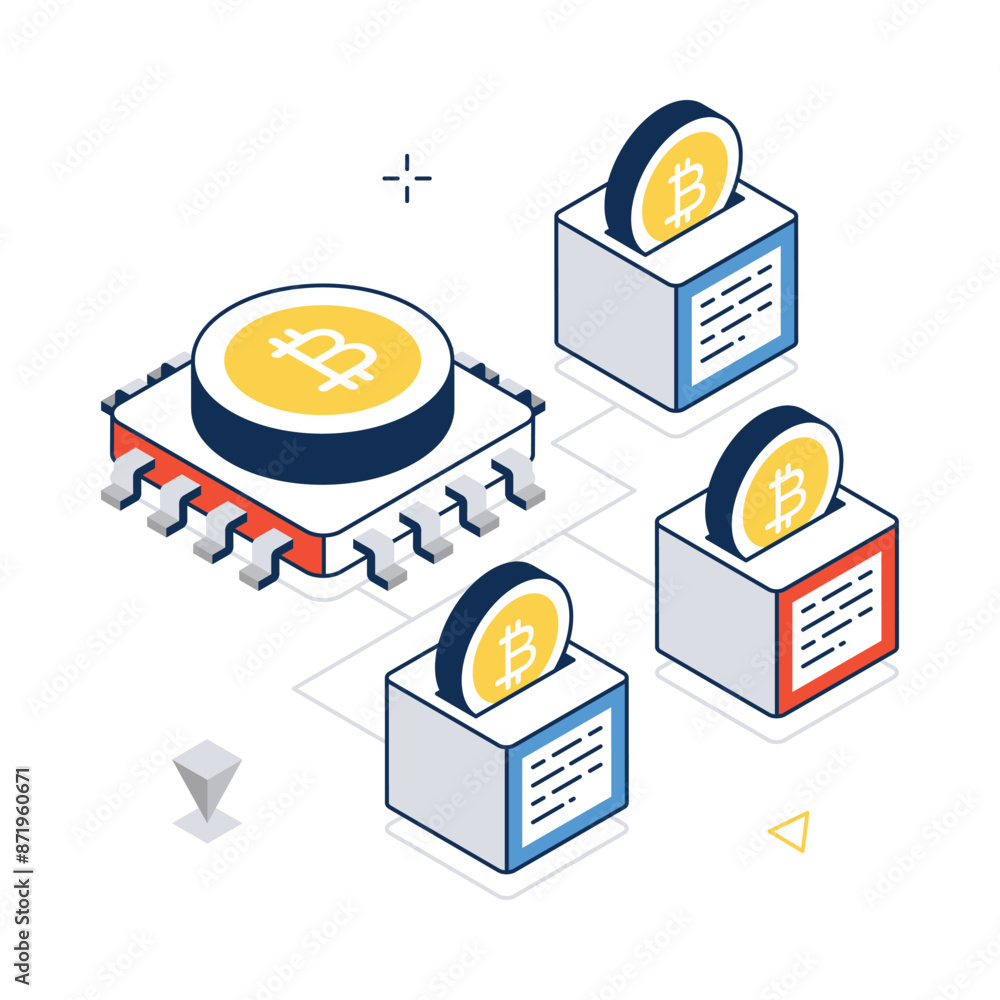 Poster bitcoin network concept vector isometric style stock illustration. eps file