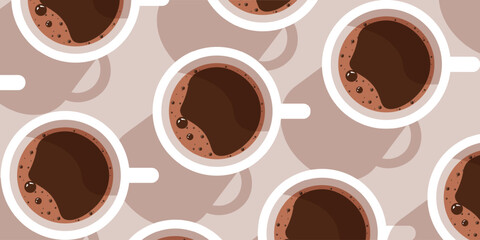 Style coffee background with Realistic coffee cup. Flat style banner with mug of americano. Minimalism Elegant vector illustration can used web and social media. EPS 10