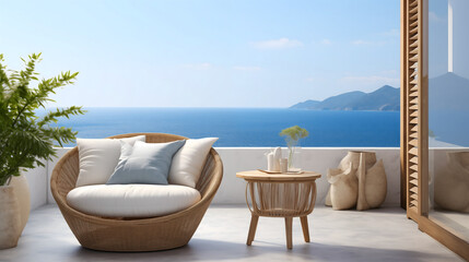 Oceanfront Living Room with Sea View and Modern Furniture