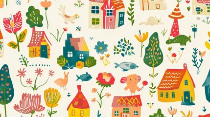 Colorful Daycare Doodles in Playful Cartoon Style