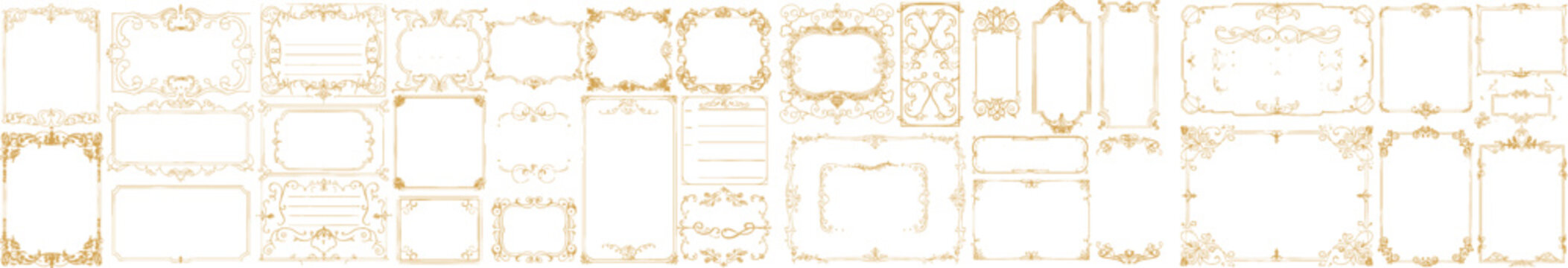 Elegant Collection of Golden Vintage Frames on a White Background