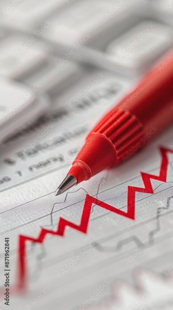 Poster a red pen is on top of a graph with red lines