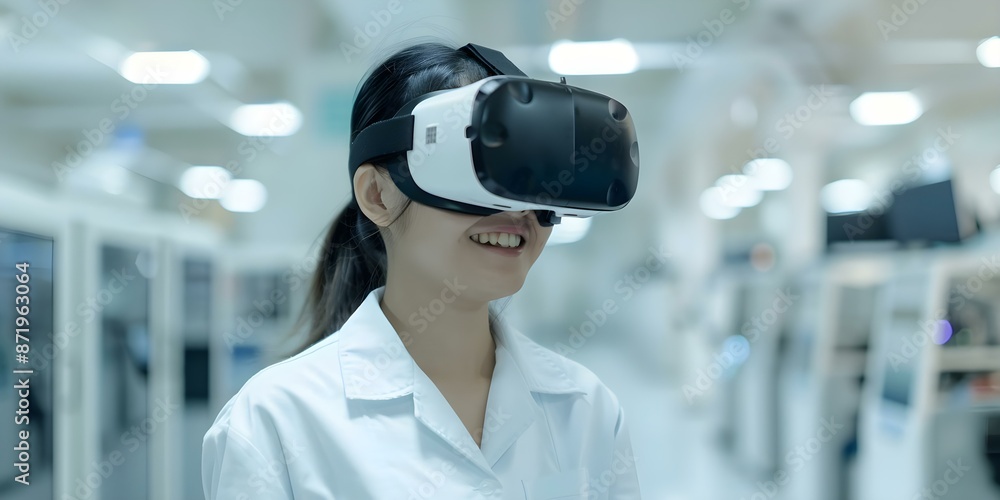 Poster utilizing virtual reality for immersive simulation in the lab. concept virtual reality, immersive si