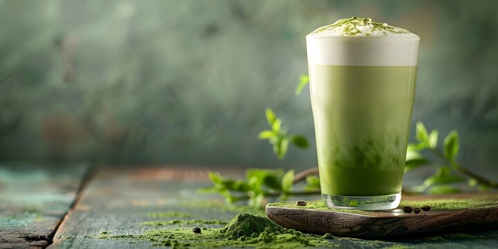 Collagen Matcha Latte. Concept Matcha Benefits, Collagen Supplements, Healthy Drinks, Daily Wellness, Beauty from Within