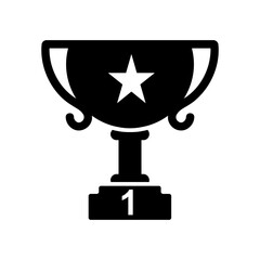 Winner's trophy icon. Symbol of victory. Cup icon. Goblet icon. Champion trophy cup. Sport cup on stand. Achievement badge. Reward badge. First place. Quality mark. Award with white background. EPS 10