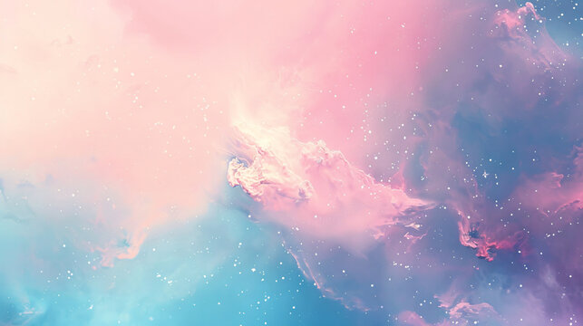 Abstract pastel pale blue and pink galaxy nebula background.