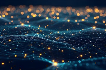 Obraz premium High-tech digital landscape illustrating a network of lines and nodes representing global connectivity