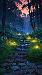 Naklejka premium sunset in the forest anime wallpaper