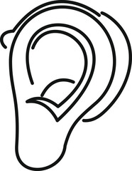 Simple line drawing of a human ear, representing hearing and listening