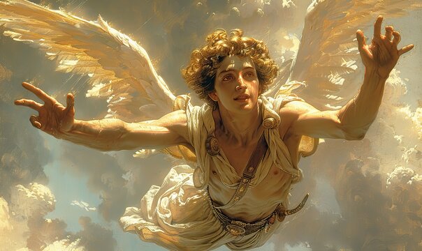 icarus flying to the sun a character from greek mythology.stock image