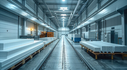 Obraz premium Workshop for the production of plastic sandwich panels. Generative AI.