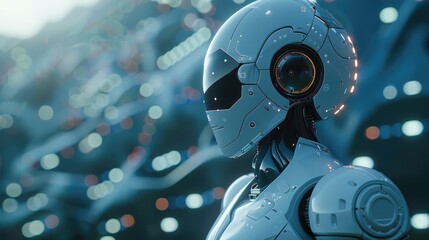 Trading robot standing and analyzing the crypto trading graph, symbolizing the graph growth up and artificial intelligence for stock market analysis. Generative AI.