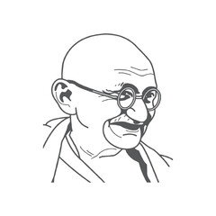 Mahatma Gandhi Line Art Portrait, Outline Portrait in Minimal Line Art Style, Hand Drawn Line Art Vector Illustration