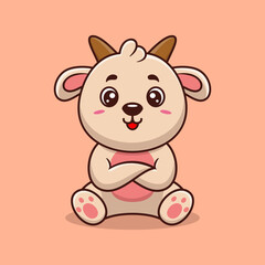 Vector cute goat cartoon sitting