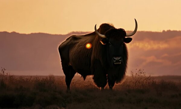 buffalo with beautiful sunset background