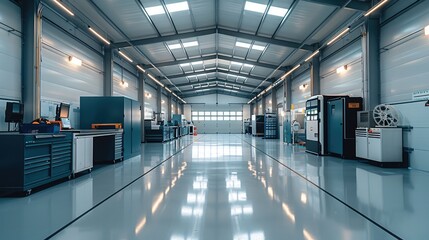 Fototapeta premium Modern workshop, production hall. Generative AI.