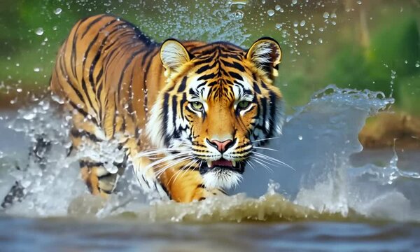 a dashing tiger walks in a tree