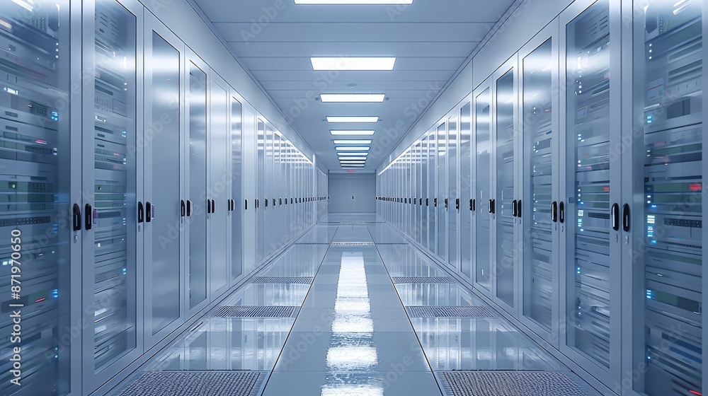 Aufkleber simple server room, background is white and minimalist. generative ai.