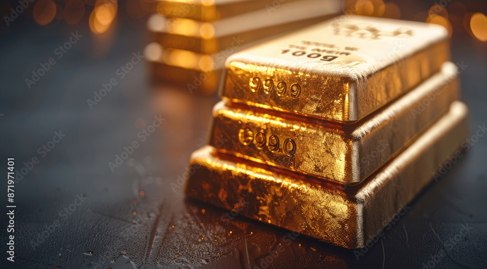 Aufkleber gold bars stacked on a dark background. represent concepts related to business and finance. generati