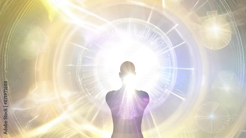 Poster meditating figure in a luminous field generative ai