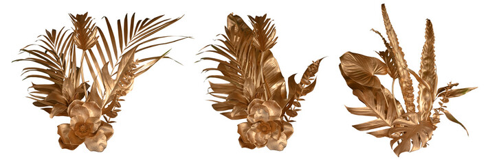 Golden tropical leaf PNG on transparent background Abstract monstera leaf decoration design, PNG. © eakarat