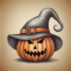 Halloween Pumpkin with a Witch Hat