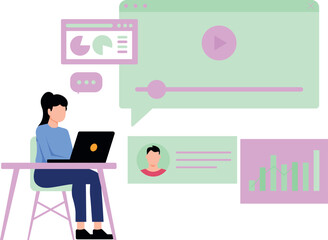 Girl watching video on laptop.