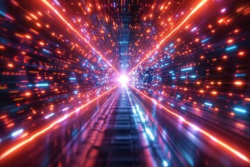 Obraz premium Futuristic Light Tunnel with Dynamic Lines and Bright Neon Colors